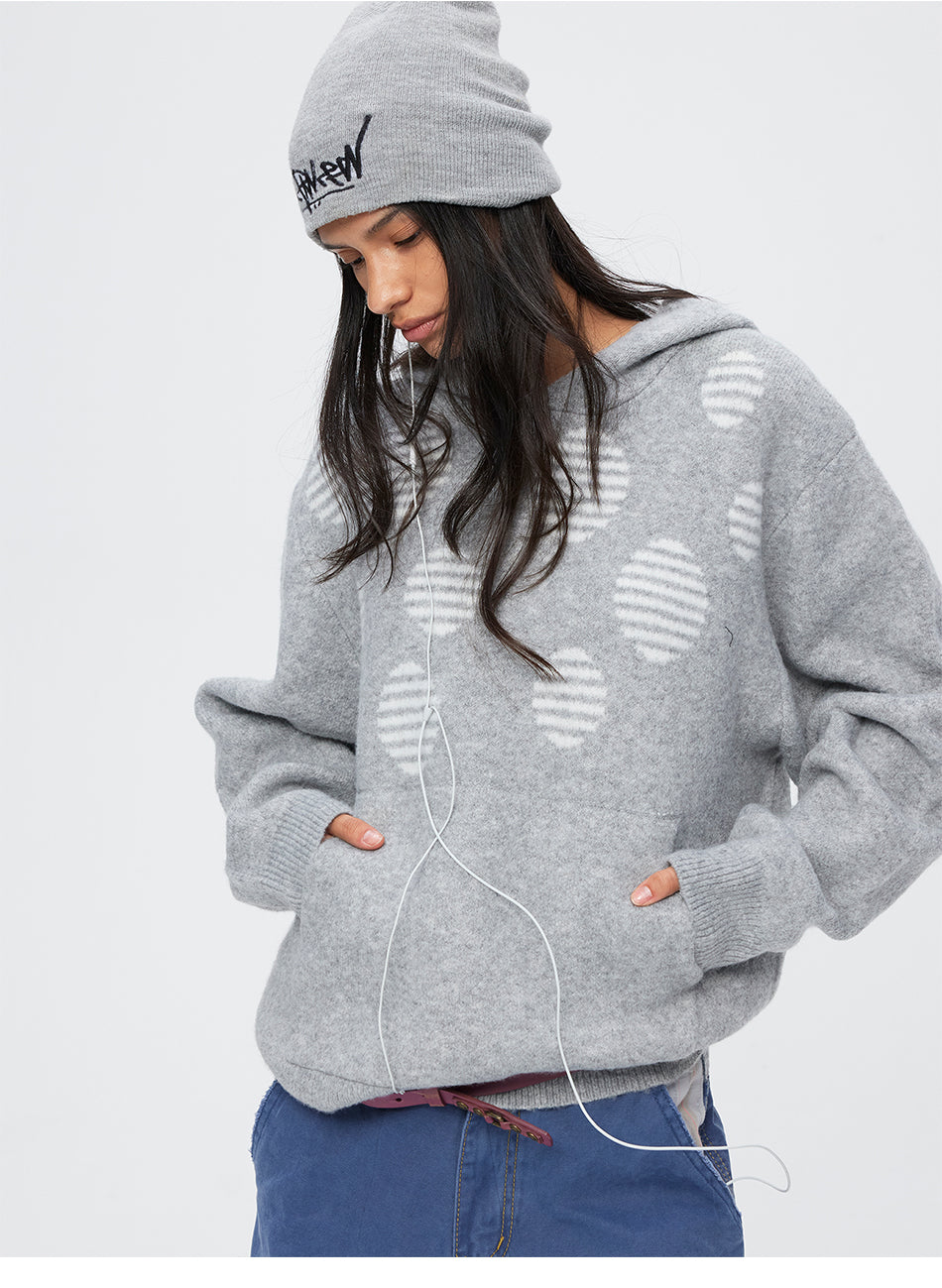 MADWITCH POLKA-DOT JACQUARD CROPPED HOODED SWEATER #MYC033