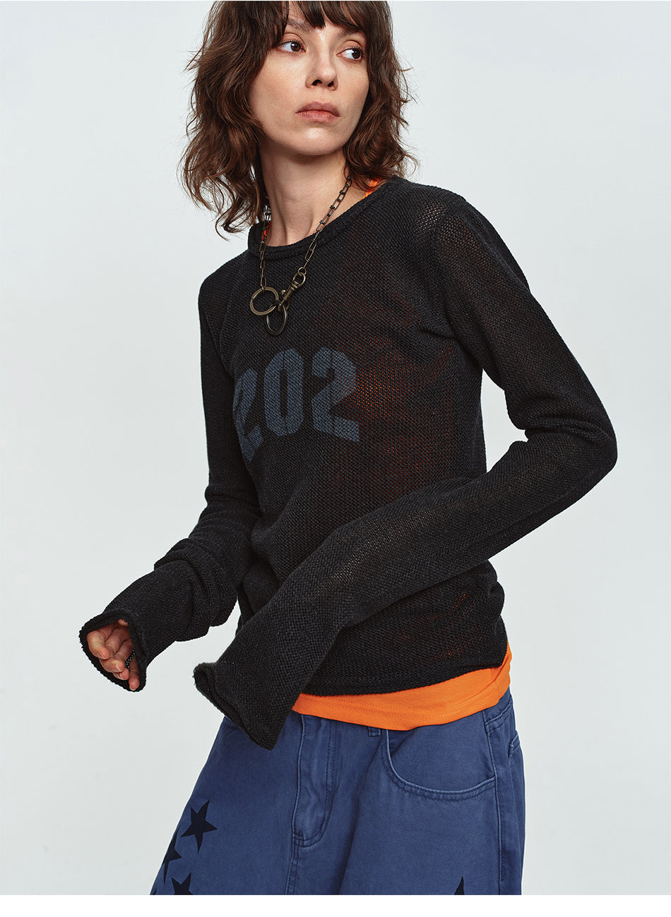 MADWITCH MESH GRAPHIC CROPPED SWEATER #MYC032
