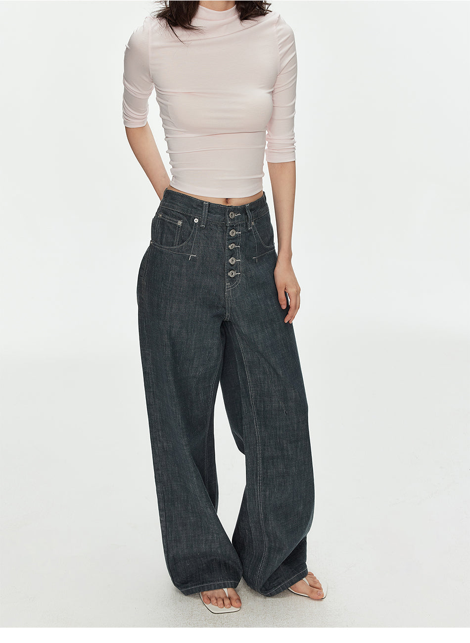 MADWITCH BUTTON FRONT VINTAGE WIDE JEANS #GPC9817