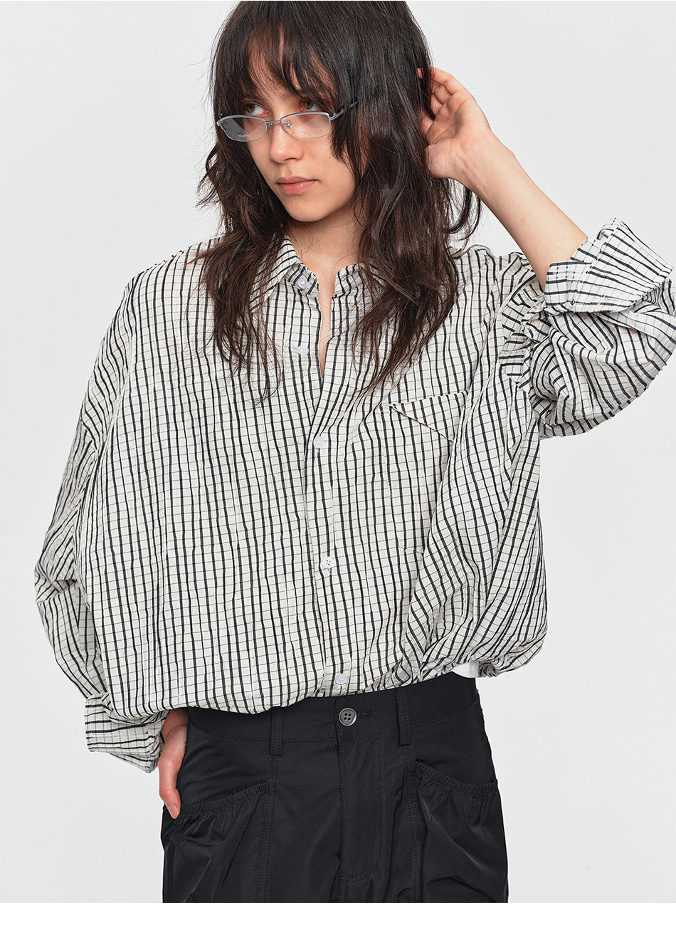 MADWITCH DRAWSTRING PLAID OVERSIZED SHIRT #26092