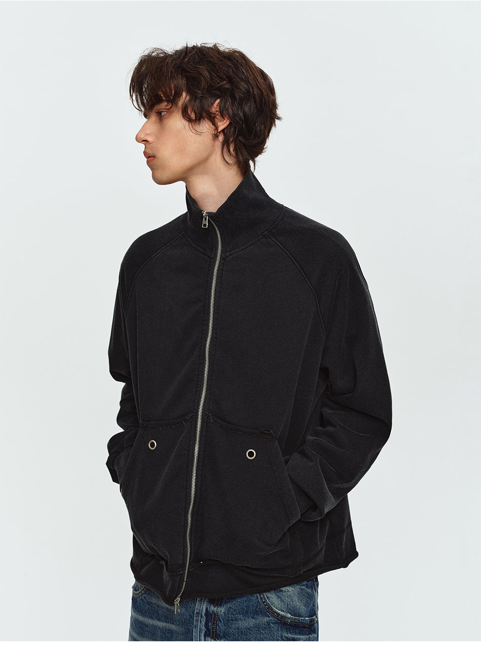 MADWITCH WASHED EYELET-POCKET ZIP SWEATSHIRT JACKET #CW1382