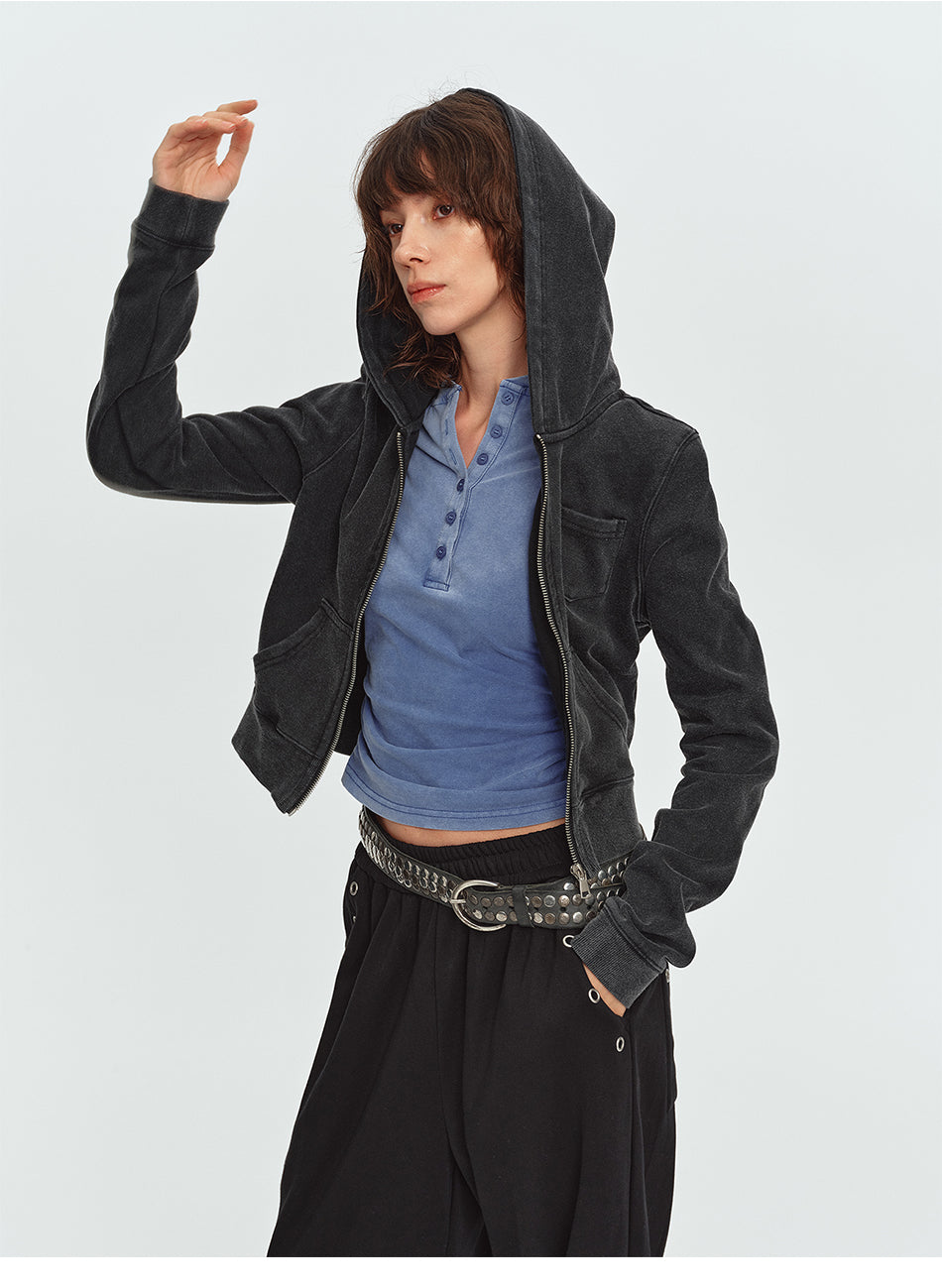 MADWITCH WASHED CROPPED ZIP HOODIE #2026712