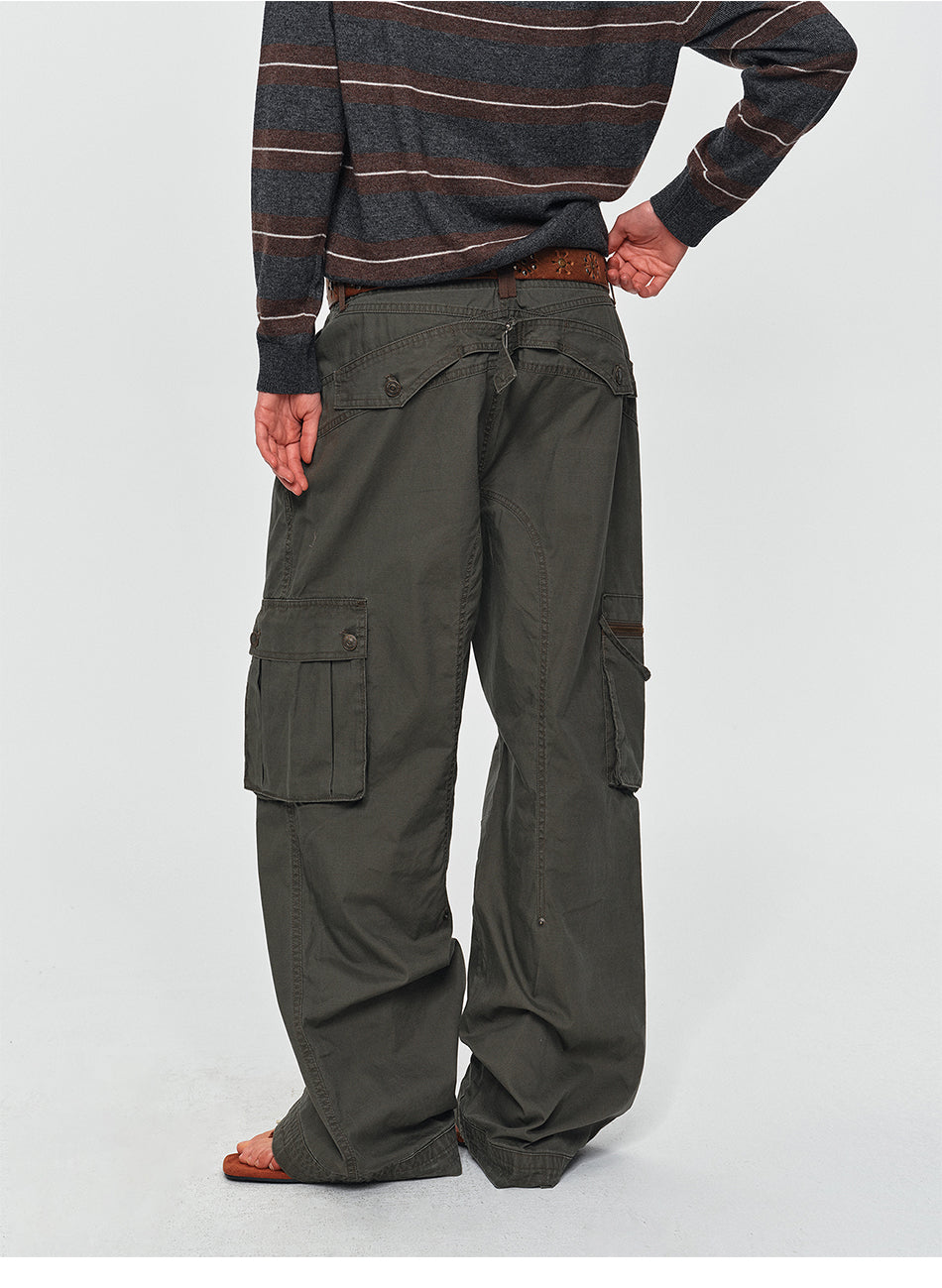 MADWITCH PANELED MULTI-POCKET CARGO PANTS #CK61019