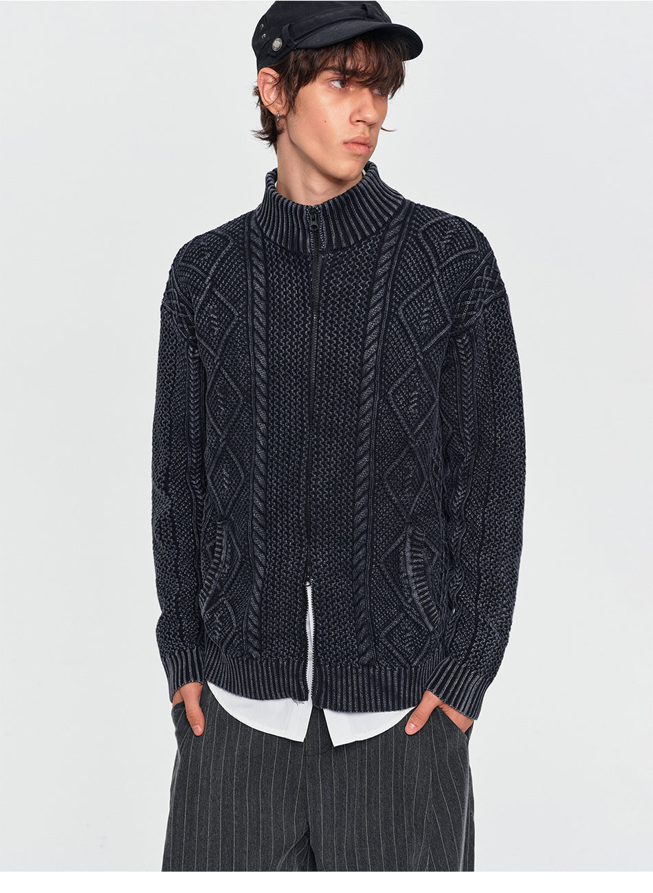 MADWITCH CABLE-KNIT ZIP-UP CARDIGAN #GPMYC022