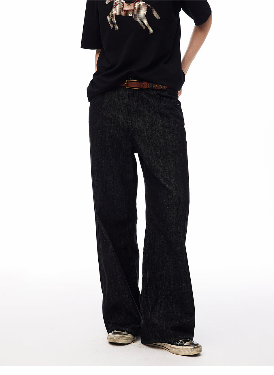 MADWITCH EMBROIDERED RAW WASHED WIDE-LEG JEANS #DR3335