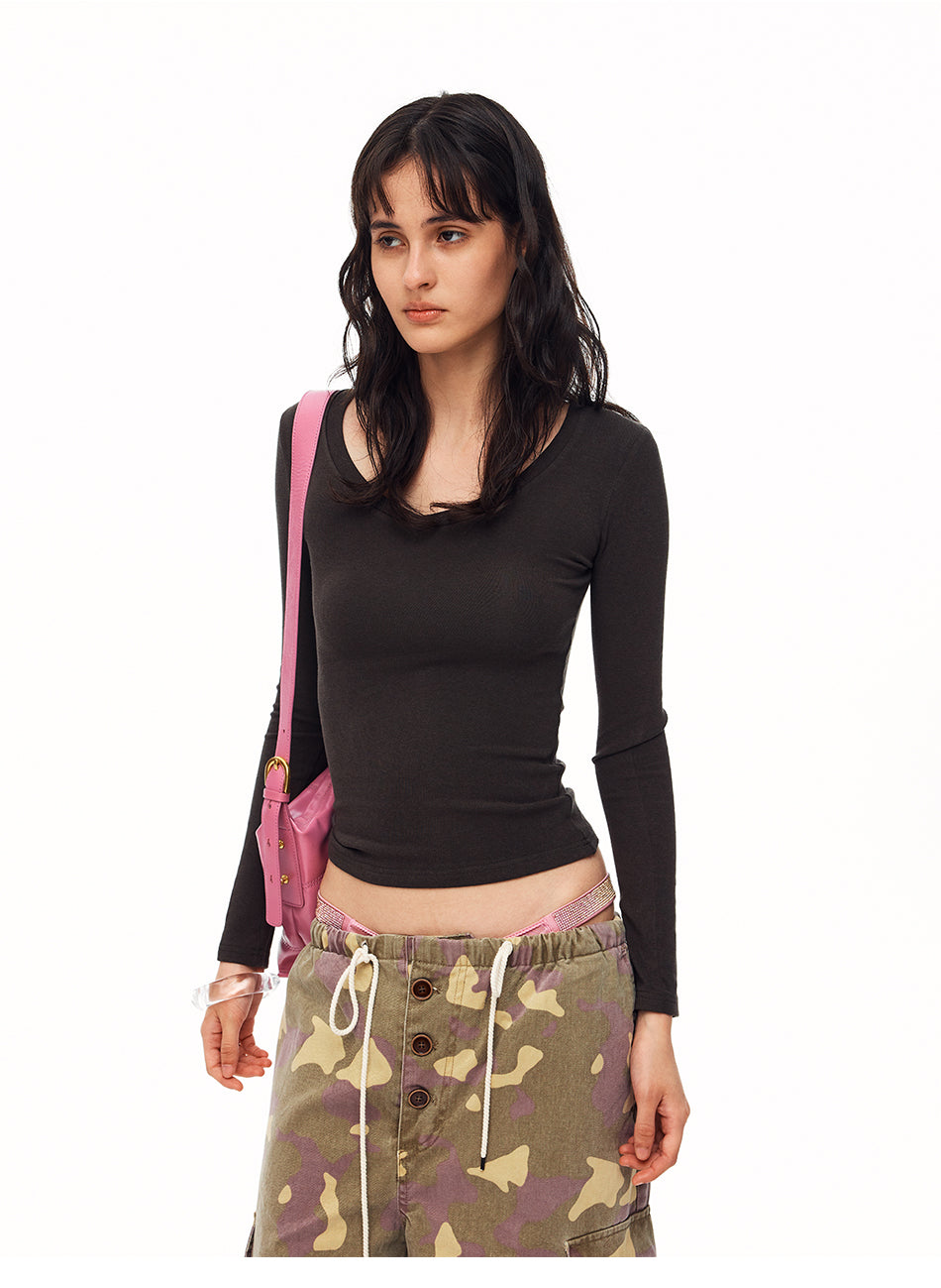 MADWITCH MINIMALIST U-NECK SLIM LONG-SLEEVE T-SHIRT #69766