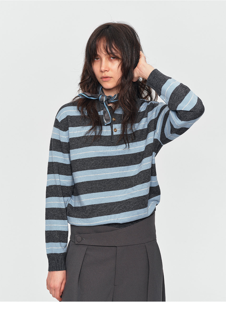 MADWITCH CONTRAST-STRIPE WOOL-BLEND POLO SWEATER #32873