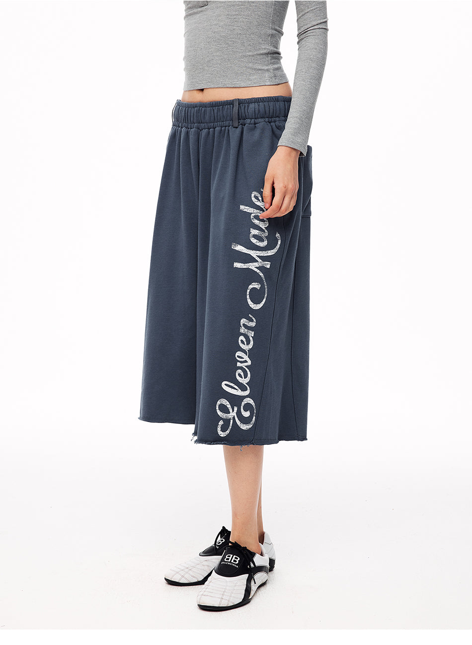 MADWITCH VINTAGE GRAPHIC RAW EDGE SWEAT CAPRI PANTS #CK280D
