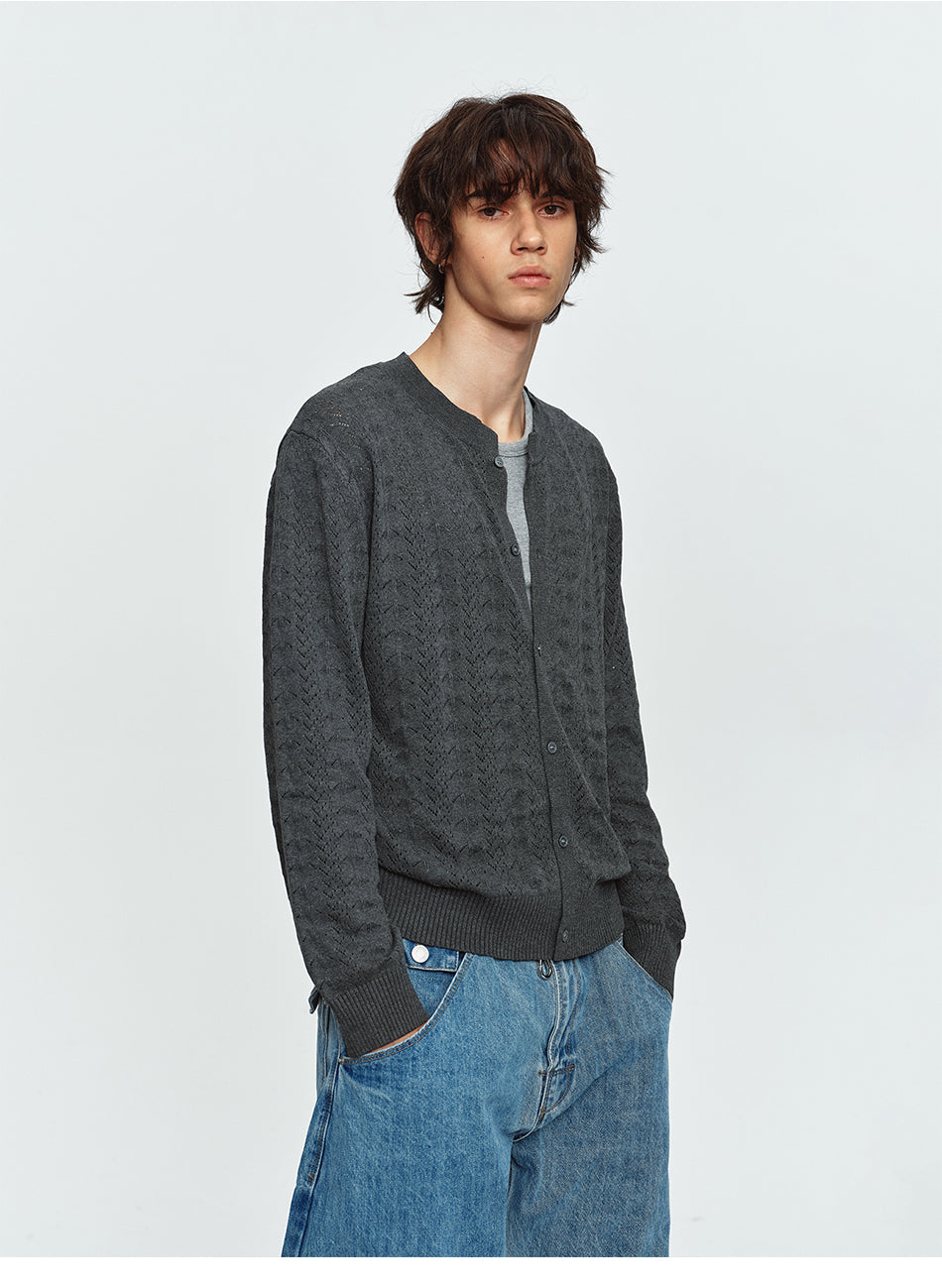 MADWITCH OPEN-KNIT JACQUARD RELAXED CARDIGAN SWEATER #MY527