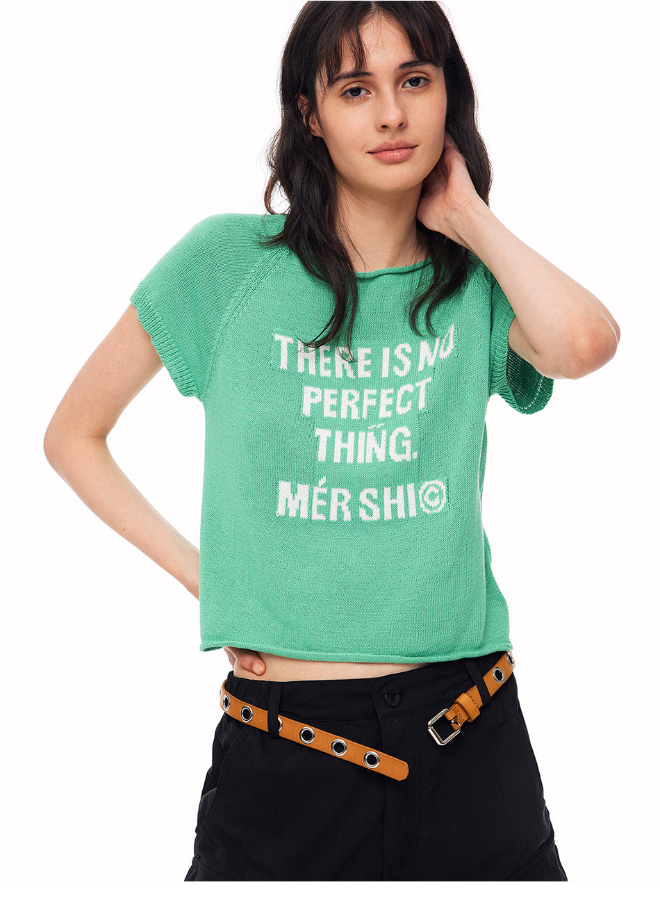 MADWITCH LETTER JACQUARD RIBBED CROPPED KNIT TEE #8787