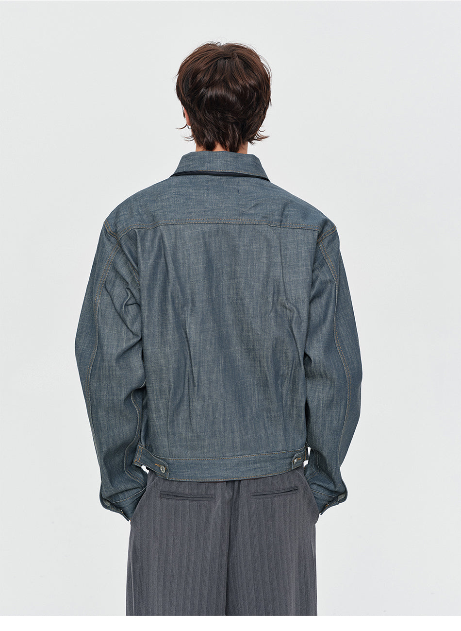MADWITCH CONTRAST-STITCH DUAL-POCKET CROPPED DENIM JACKET #2605WT3009