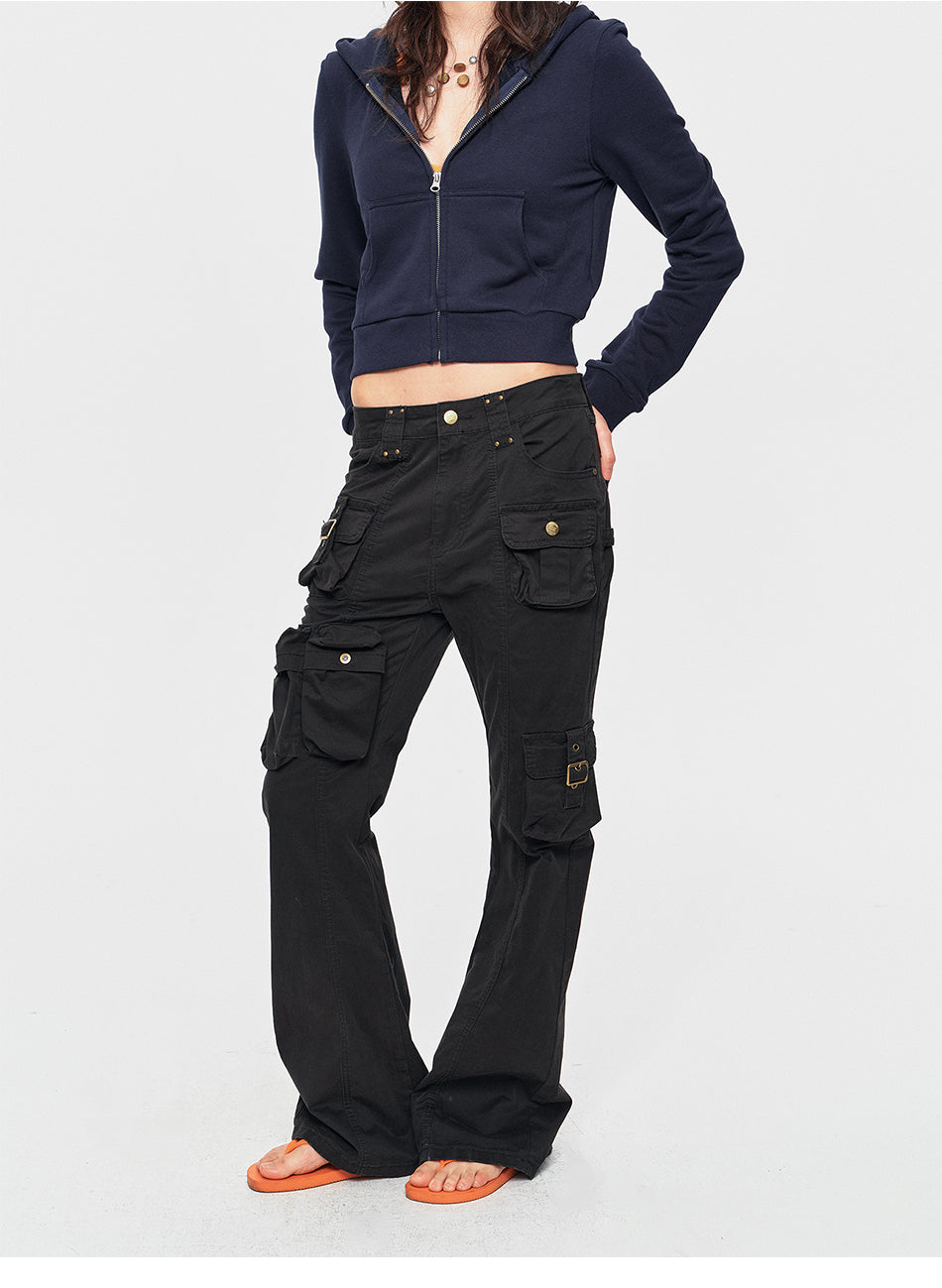 MADWITCH STUDDED LOW-RISE FLARED CARGO PANTS #CN3657