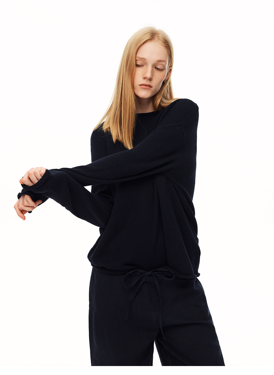 MADWITCH MINIMALIST MOCK NECK ROLL EDGE KNIT SHIRT #MYC021
