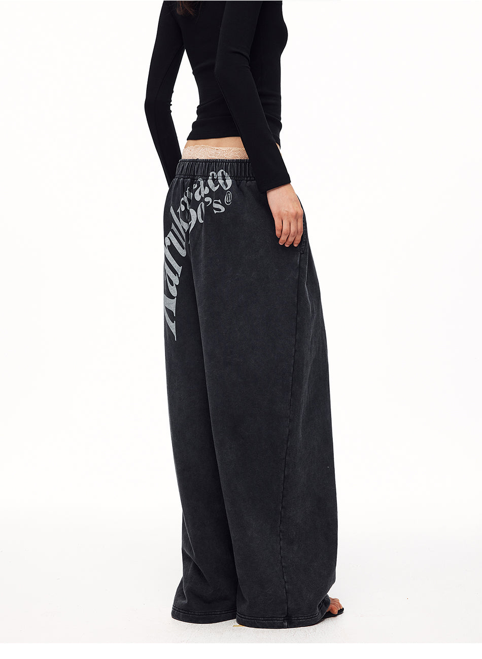 MADWITCH WASHED GRAPHIC WIDE-LEG SWEATPANTS #CK61053