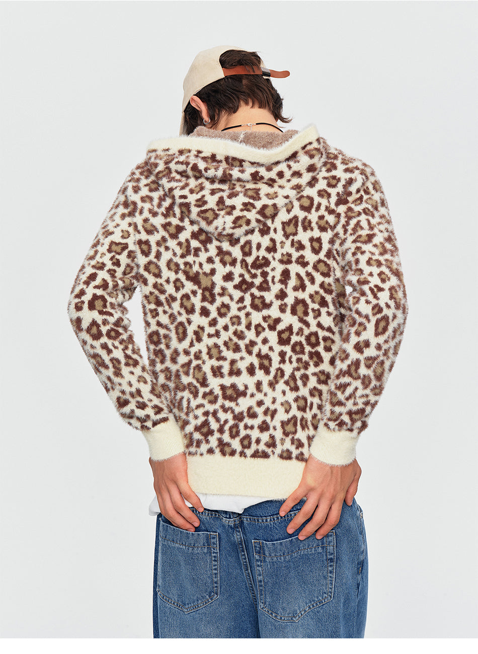 MADWITCH LEOPARD-PRINT PLUSH CROPPED ZIP HOODIE #2606MY2037