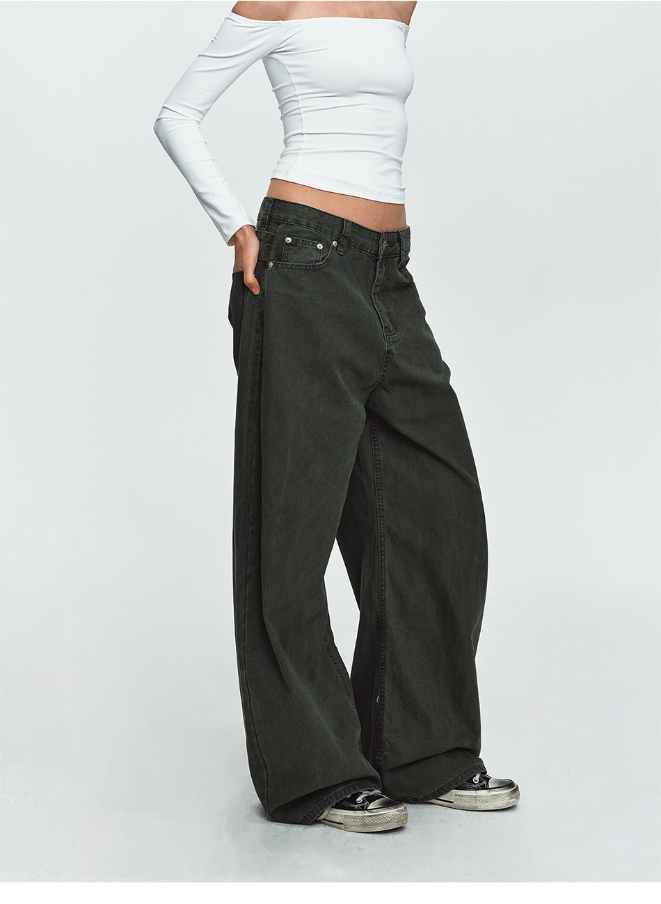 MADWITCH CURVED-LEG WASHED LACE-BACK TROUSERS #K7386