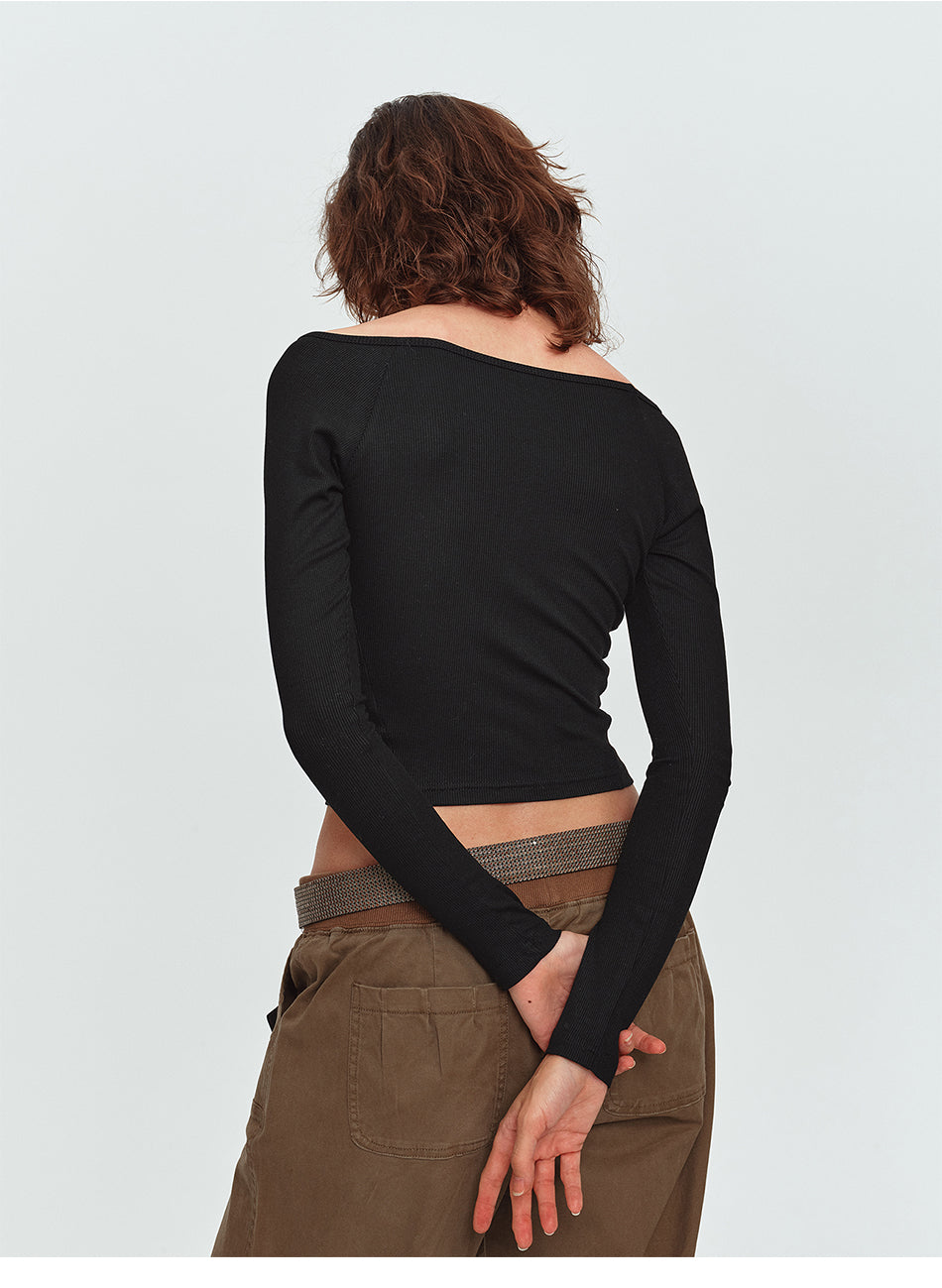 MADWITCH OFF-SHOULDER RIBBED CROPPED LONG-SLEEVE TOP #2026105