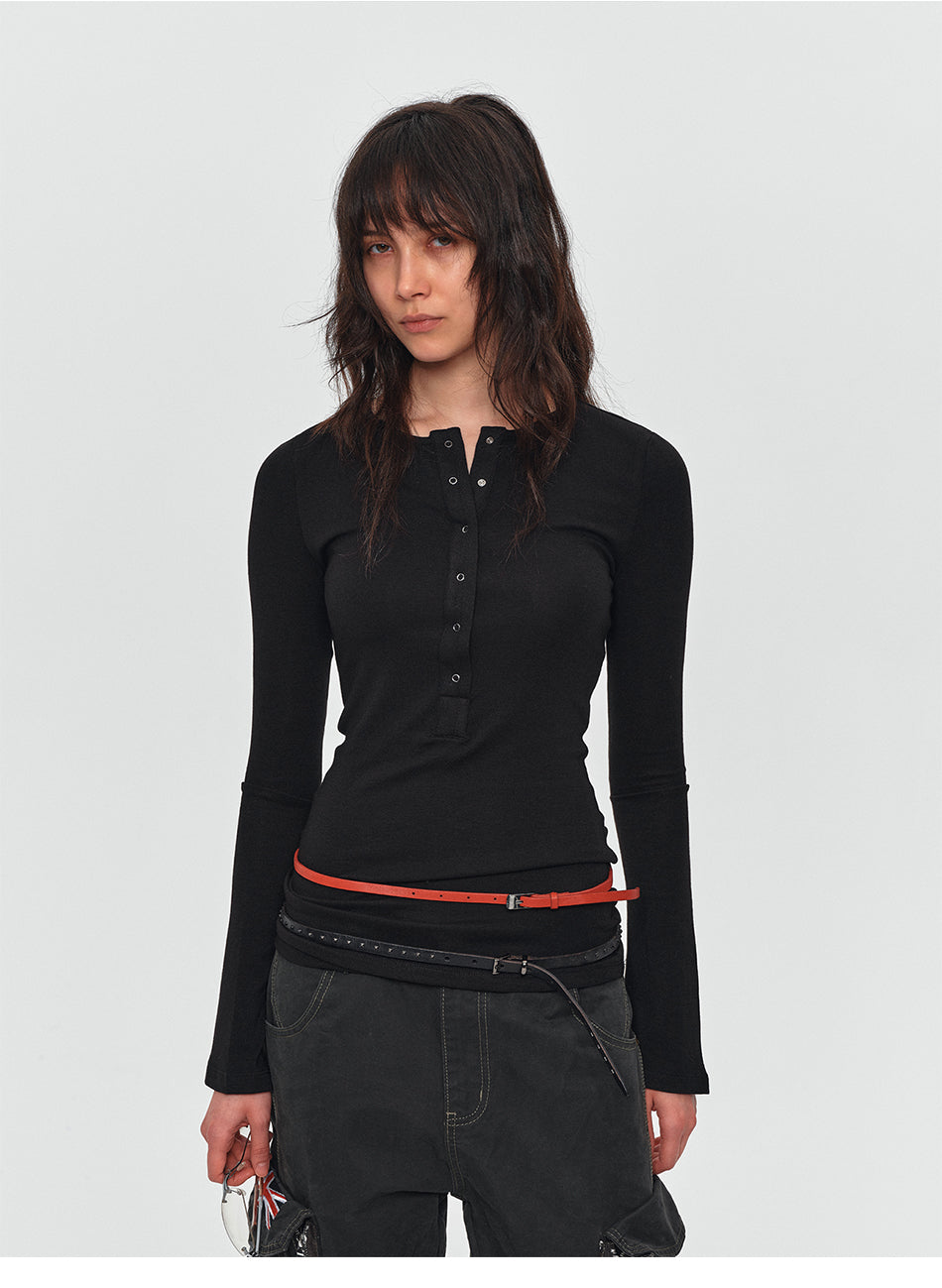 MADWITCH CONTRAST STRIPED HENLEY TEE #L2026288