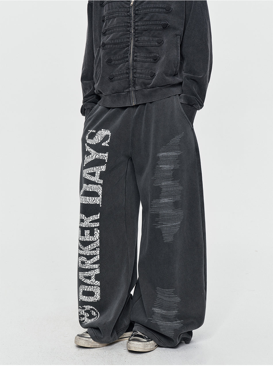 MADWITCH CRACKED-PRINT WASHED SWEATPANTS #H6797