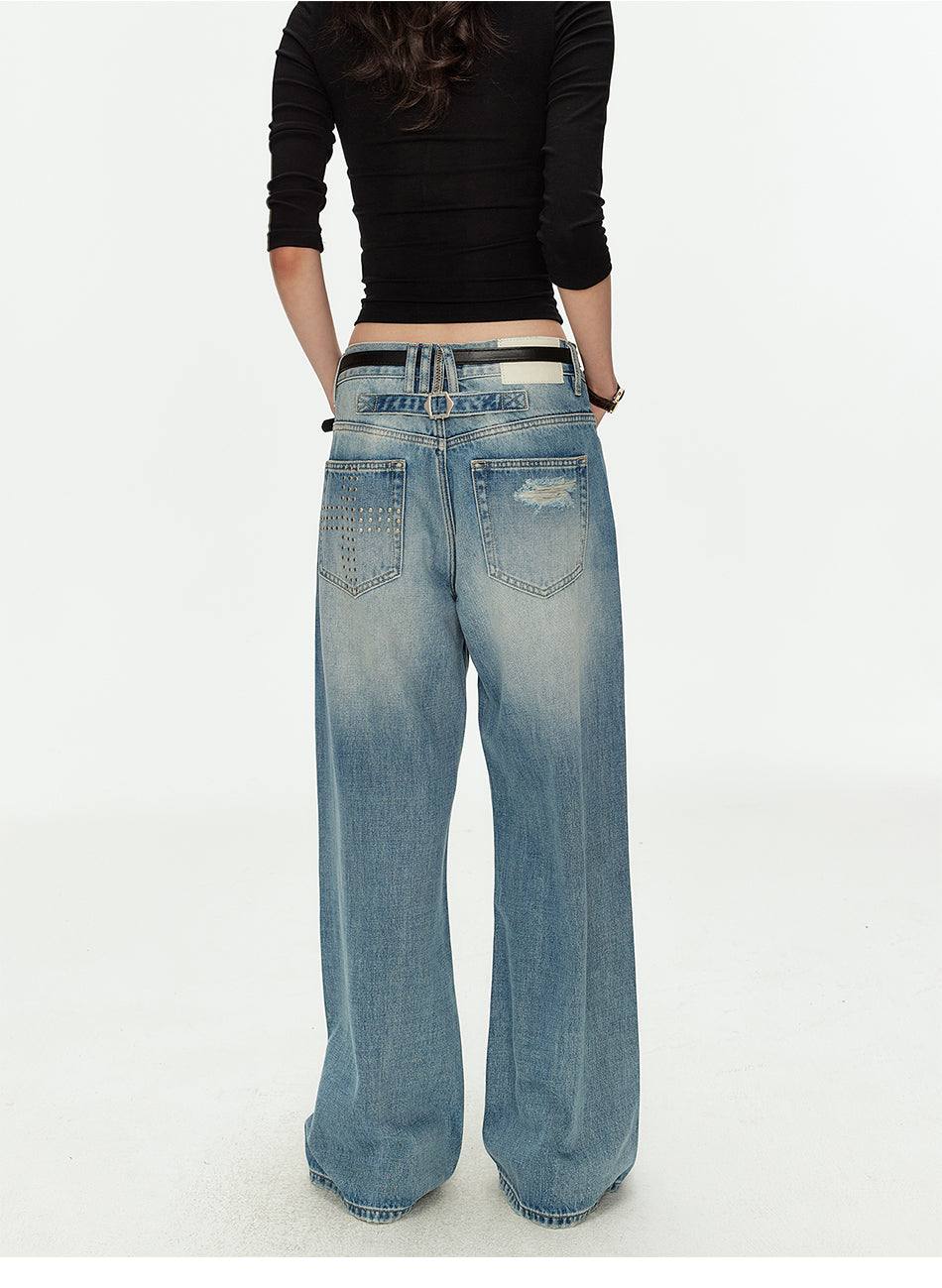 MADWITCH CROSS STUD DISTRESSED JEANS #MC2609