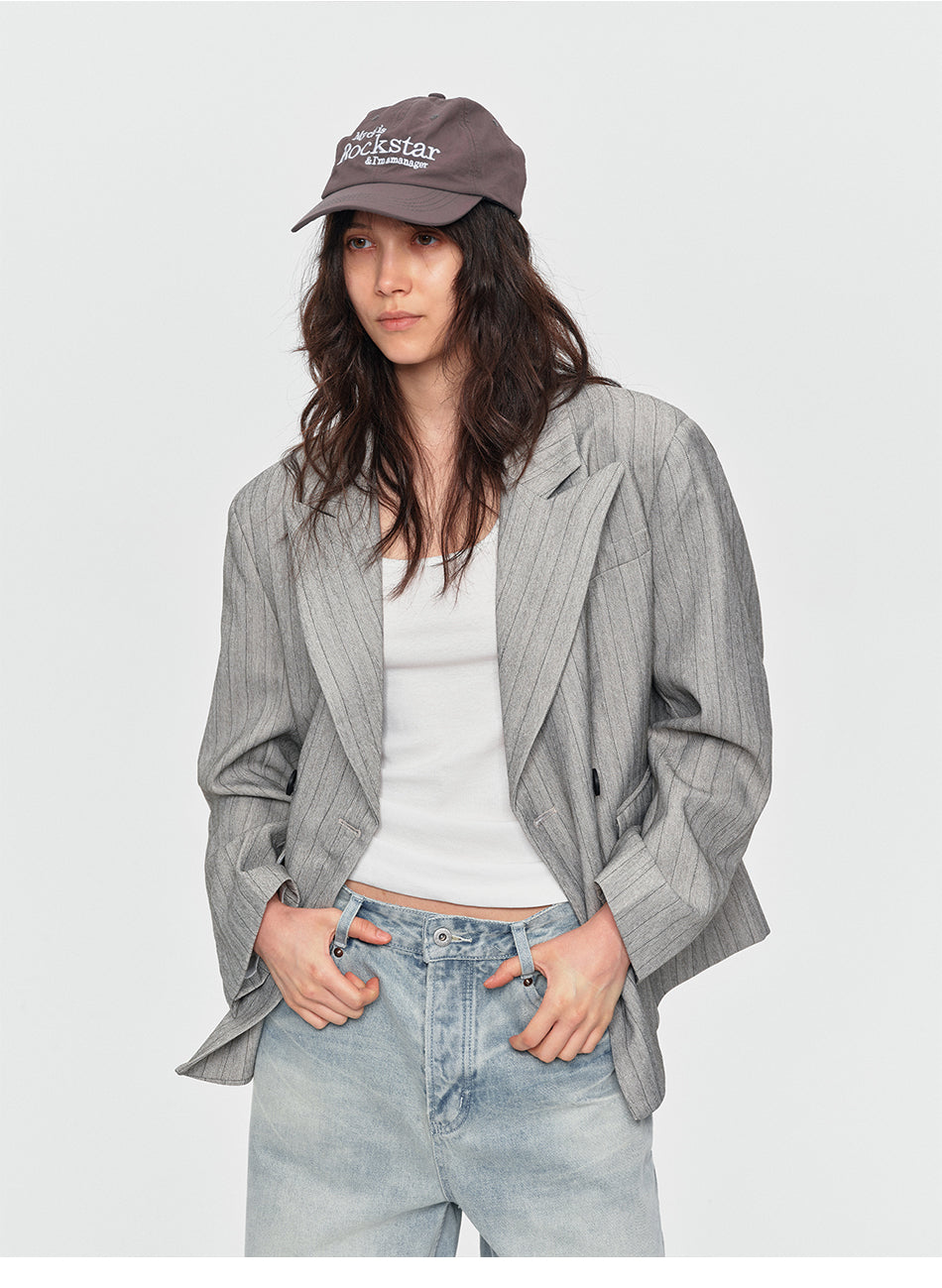 MADWITCH PINSTRIPE DOUBLE-BREASTED OVERSIZED BLAZER #AW26130