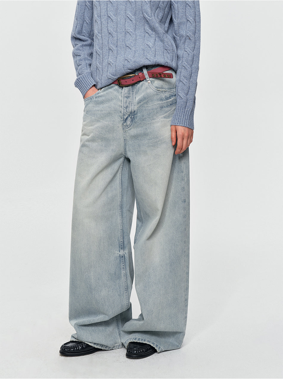 MADWITCH VINTAGE WASHED DRAPED WIDE-LEG JEANS #BKJ7102