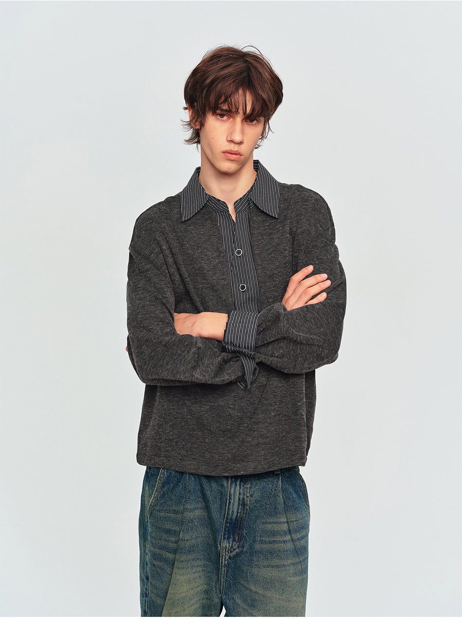 MADWITCH LAYERED CONTRAST-COLLAR POLO SWEATSHIRT #880661