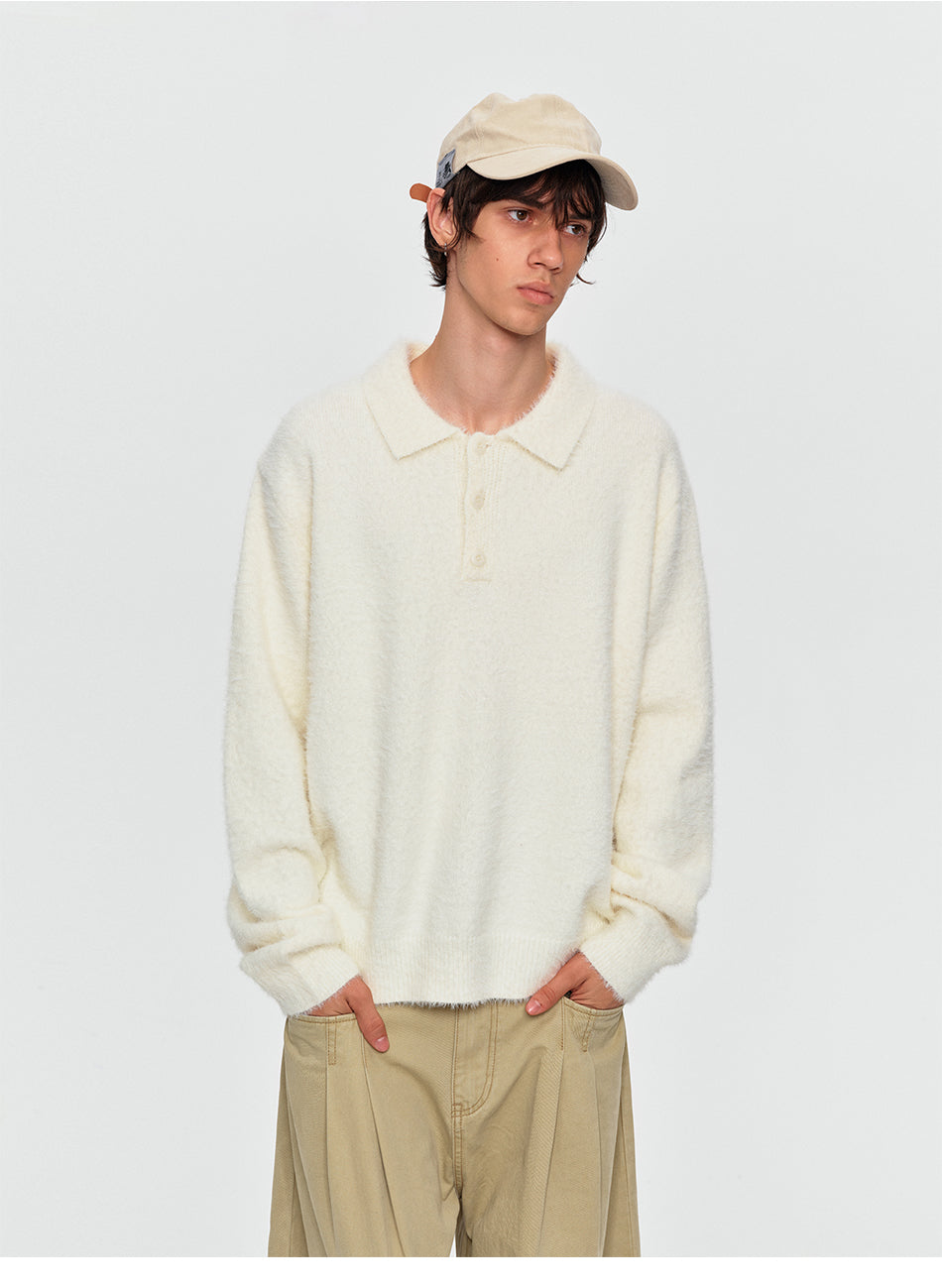 MADWITCH FAUX-MINK POLO KNIT SWEATER #RM34