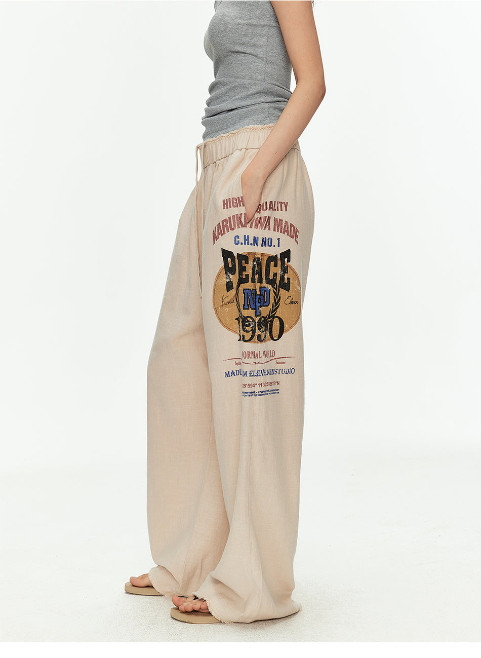 MADWITCH PRINTED LINEN DRAWSTRING PANTS #CK61035