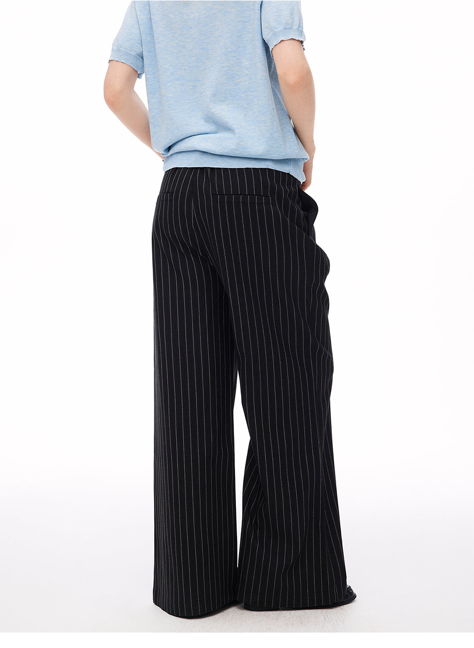 MADWITCH VINTAGE STRIPED BELTED WIDE-LEG TROUSERS #AW26170