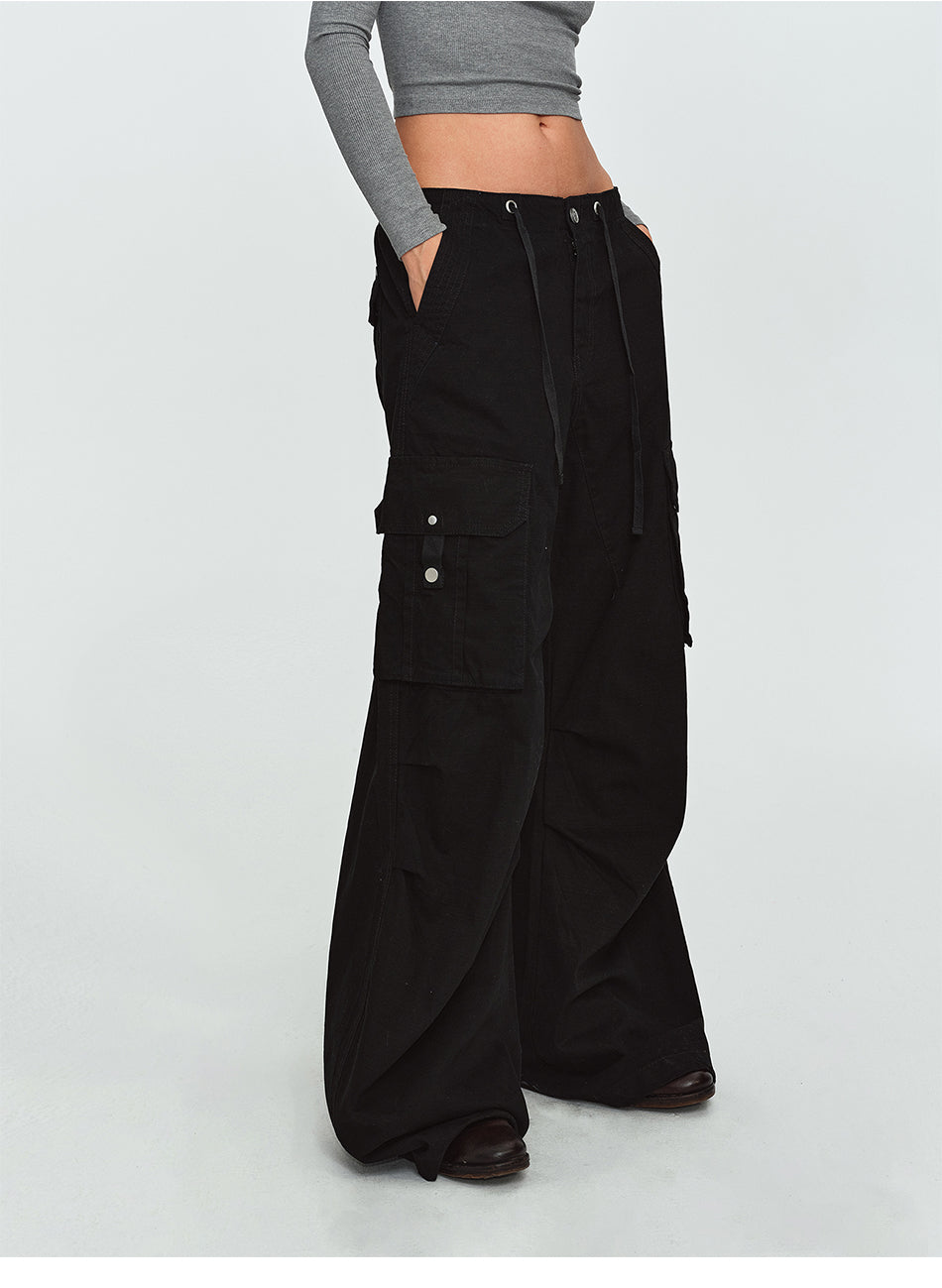 MADWITCH PLEATED MULTI-POCKET CURVED-LEG CARGO PANTS #6856