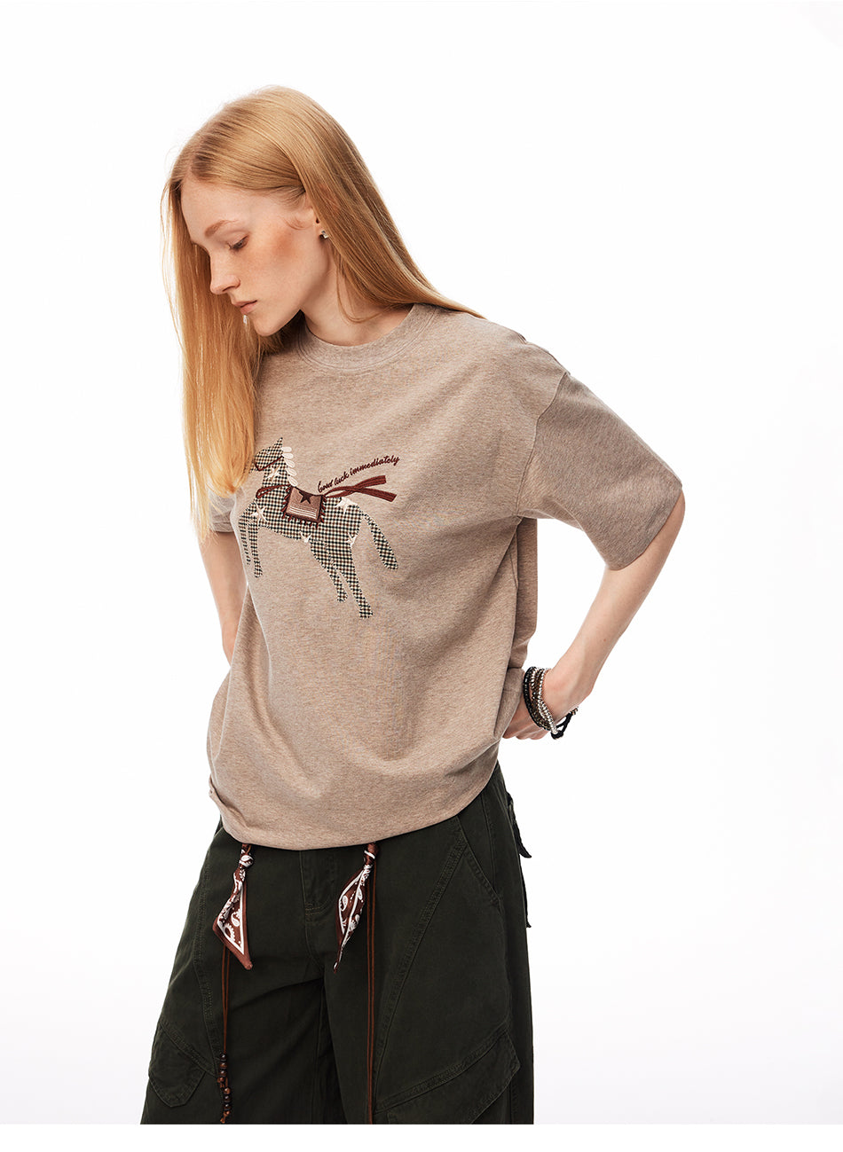 MADWITCH PLAID HORSE PATCH EMBROIDERED TEE #880898