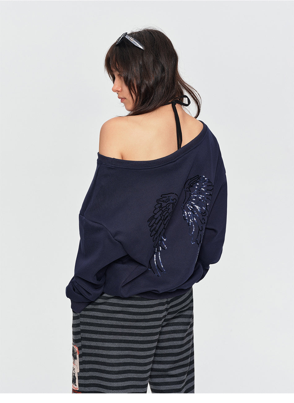 MADWITCH SEQUIN WING OFF-SHOULDER SWEATSHIRT #L2026612