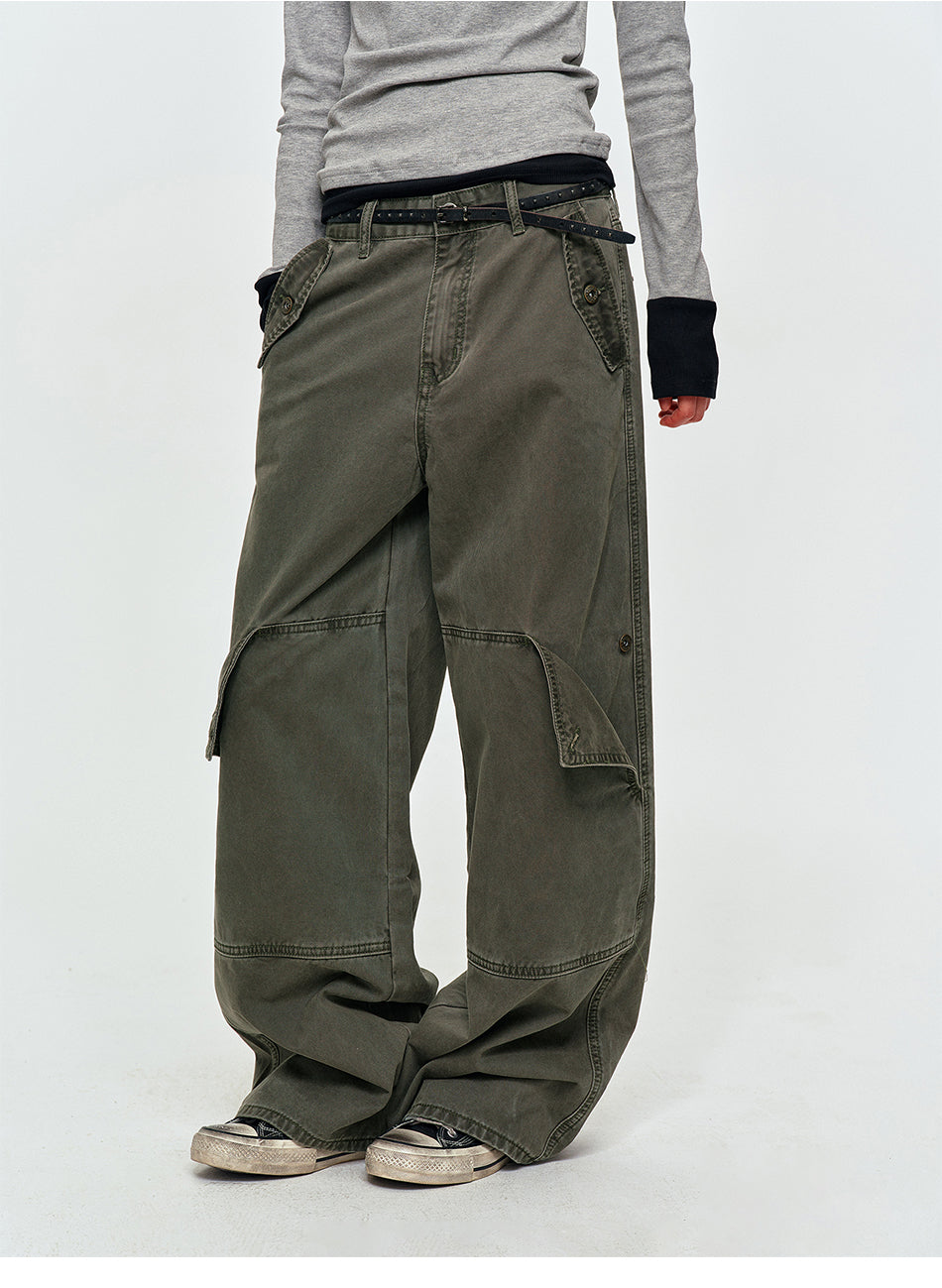 MADWITCH WASHED PANELED WIDE-LEG CARGO PANTS #DR9621