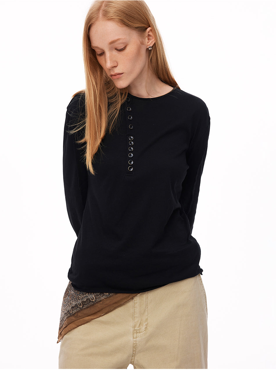 MADWITCH ASYMMETRIC PLACKET LYOCELL LINEN TEE #TC157