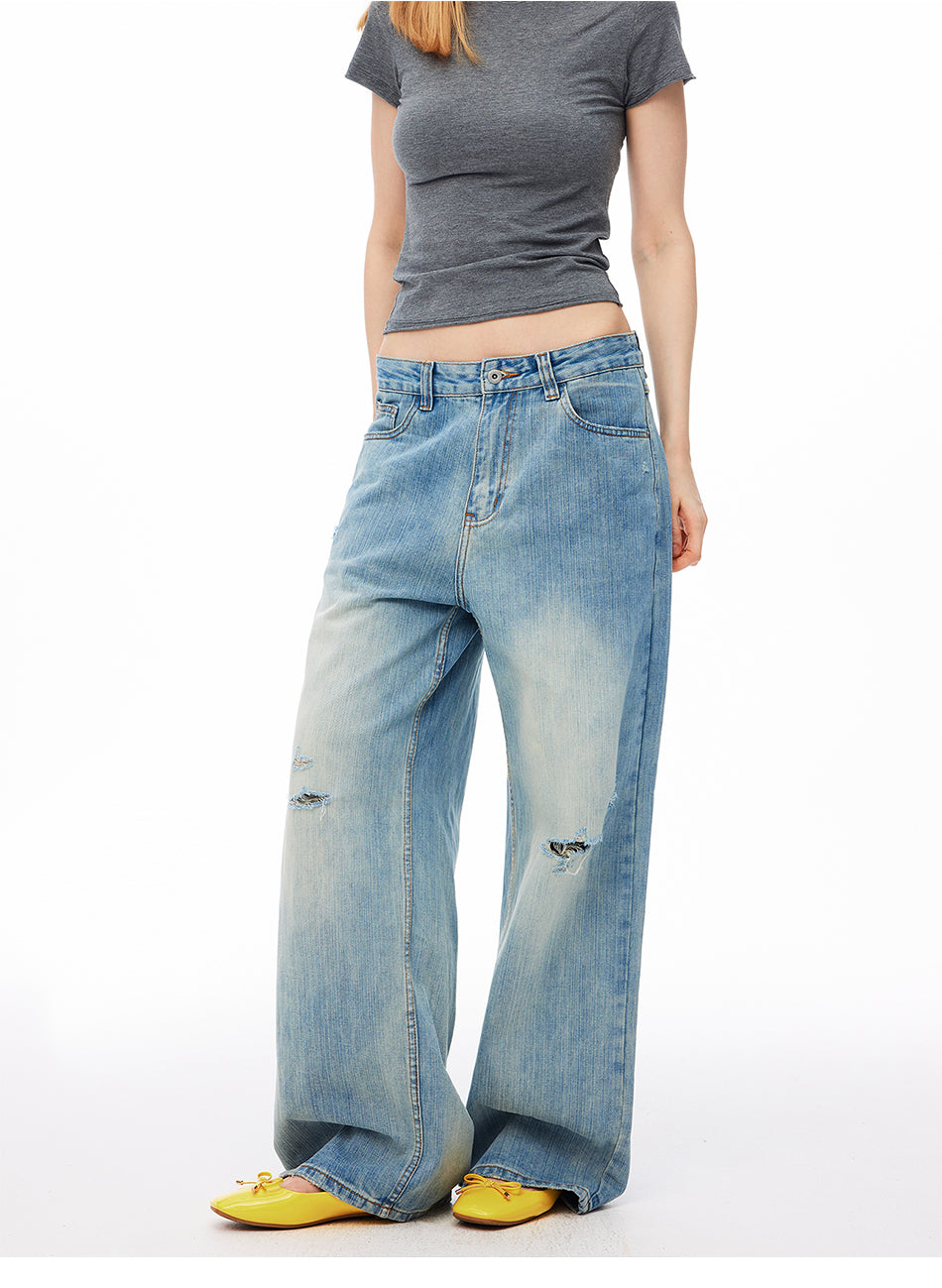 MADWITCH DISTRESSED TEXTURED WIDE-LEG JEANS #GPC5616