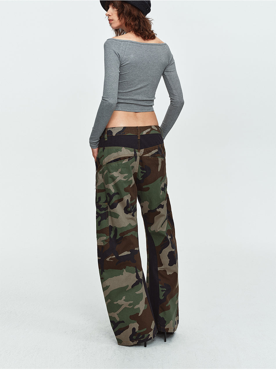 MADWITCH BADGE-EMBROIDERED CAMO CURVED-LEG CARGO PANTS #L2026627