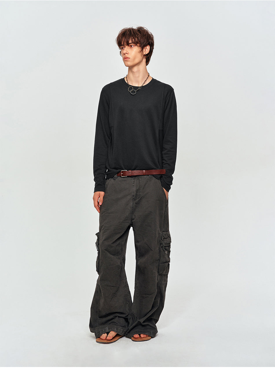 MADWITCH PANEL-CUT TEXTURED CREWNECK T-SHIRT #2605TX7056