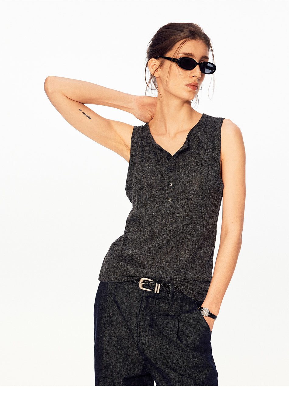 MADWITCH HENLEY RIBBED SLEEVELESS TOP #AW26006