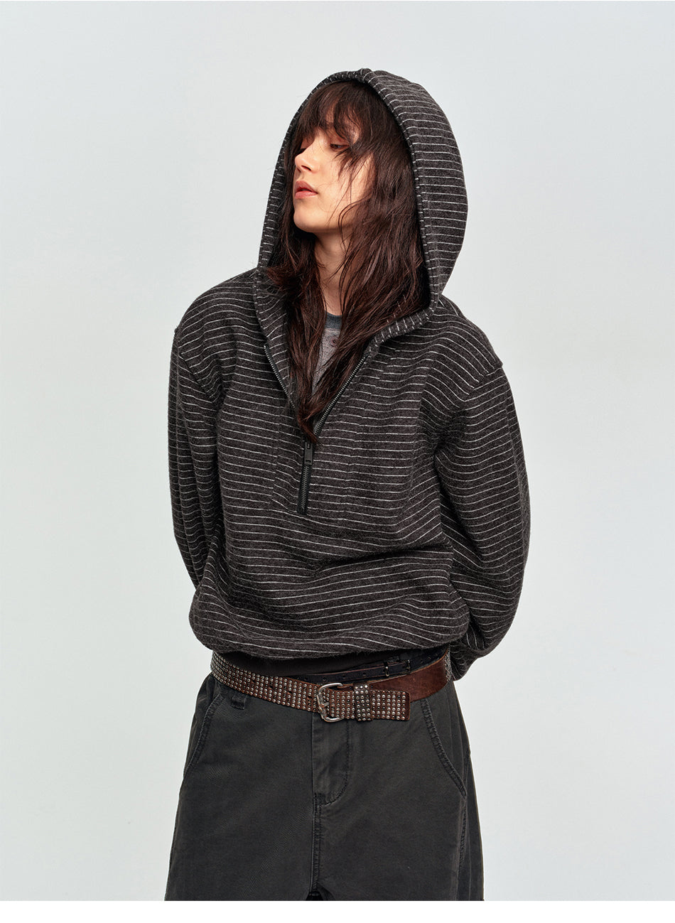 MADWITCH PLUSH STRIPED FAKE-TWO-PIECE HOODIE #991506