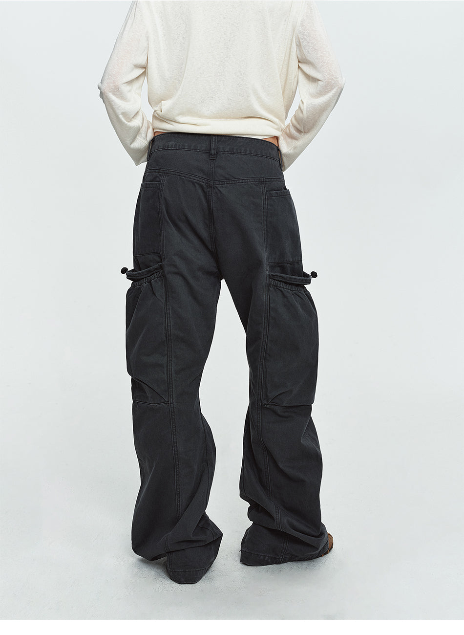 MADWITCH WASHED PANELLED WIDE-LEG CARGO PANTS #DR9623