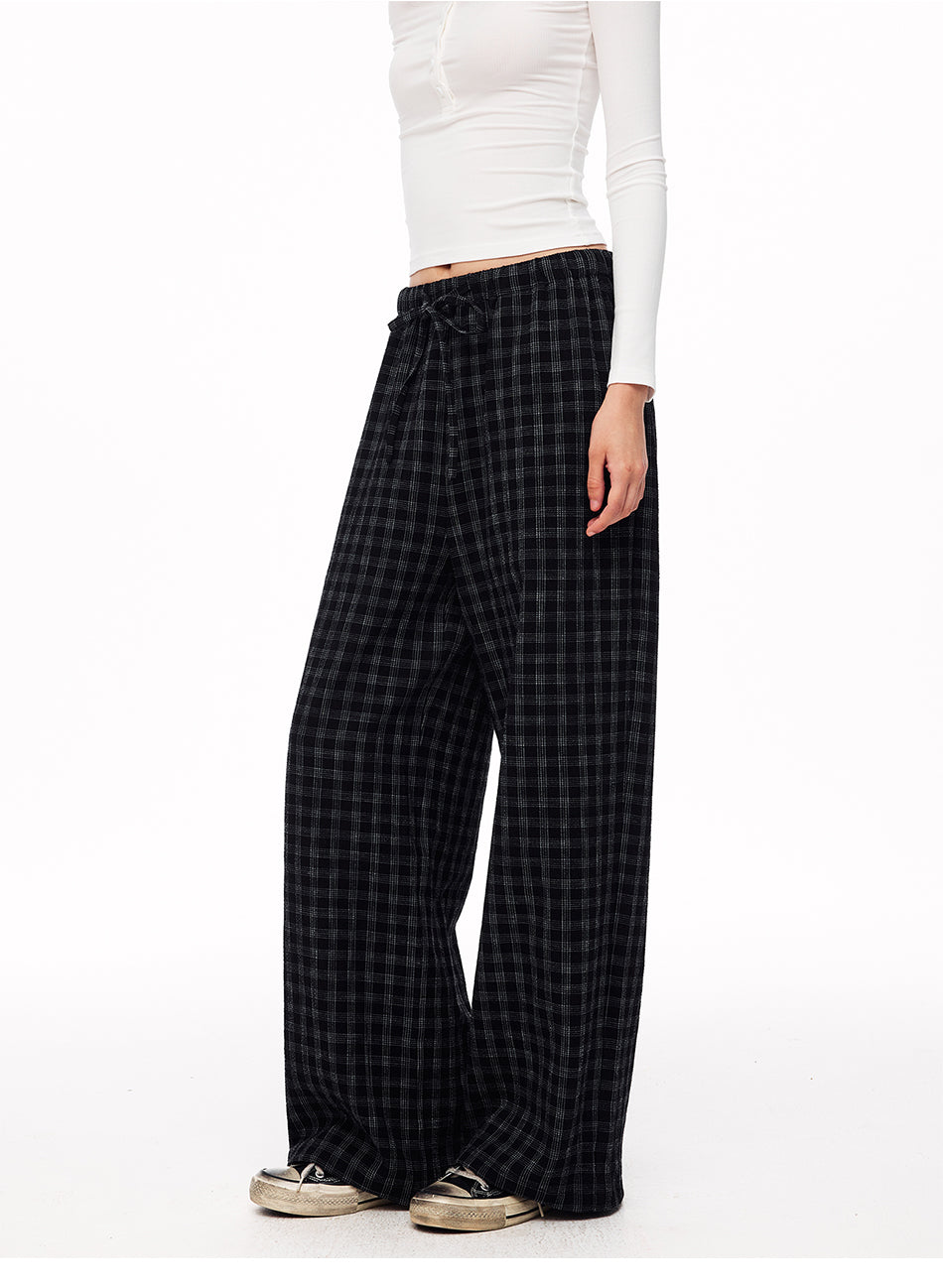 MADWITCH TEXTURED PLAID DRAWSTRING SLOUCHY PANTS #CK61088