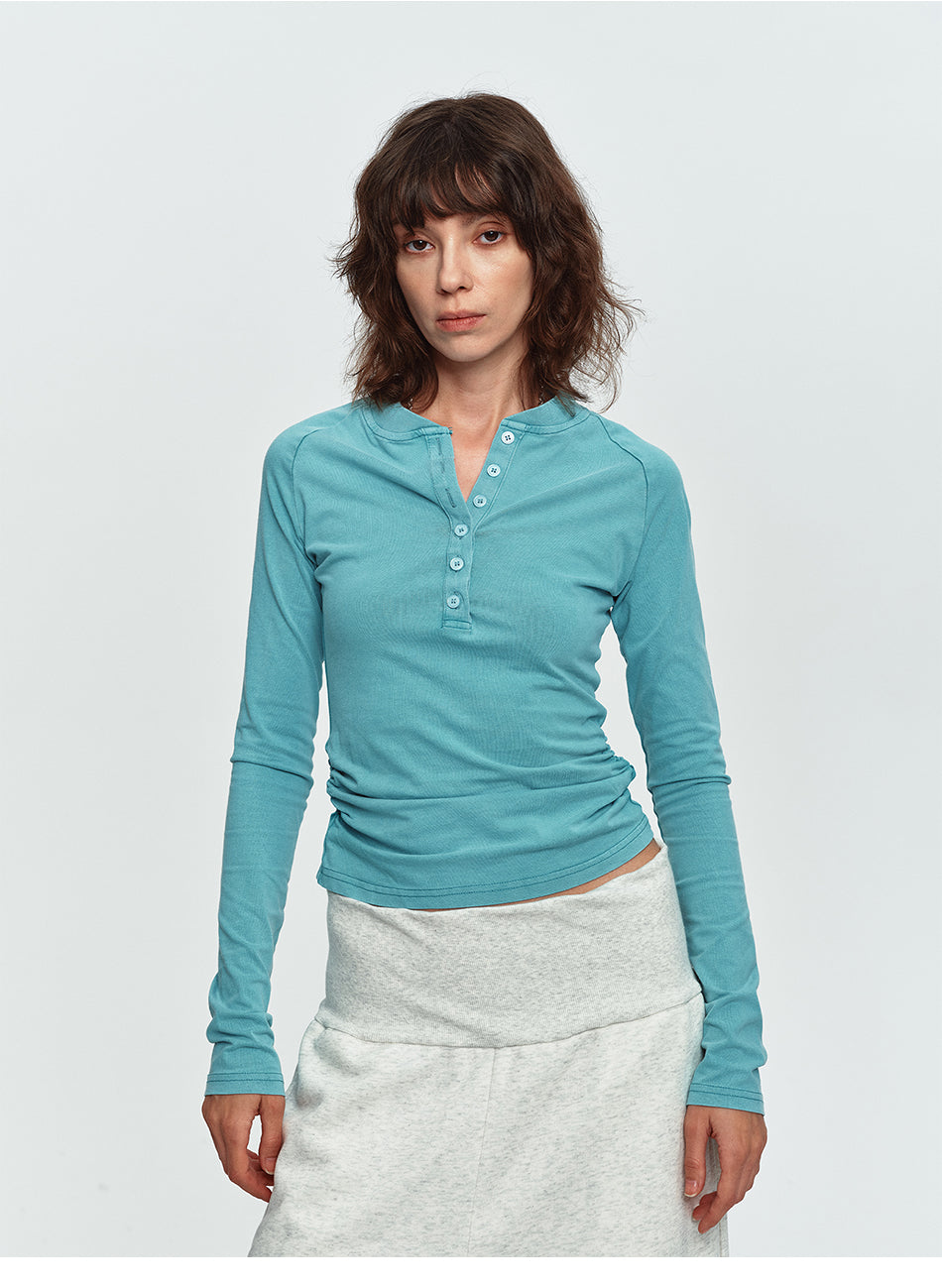 MADWITCH WASHED RAGLAN CROPPED HENLEY TOP #2026713