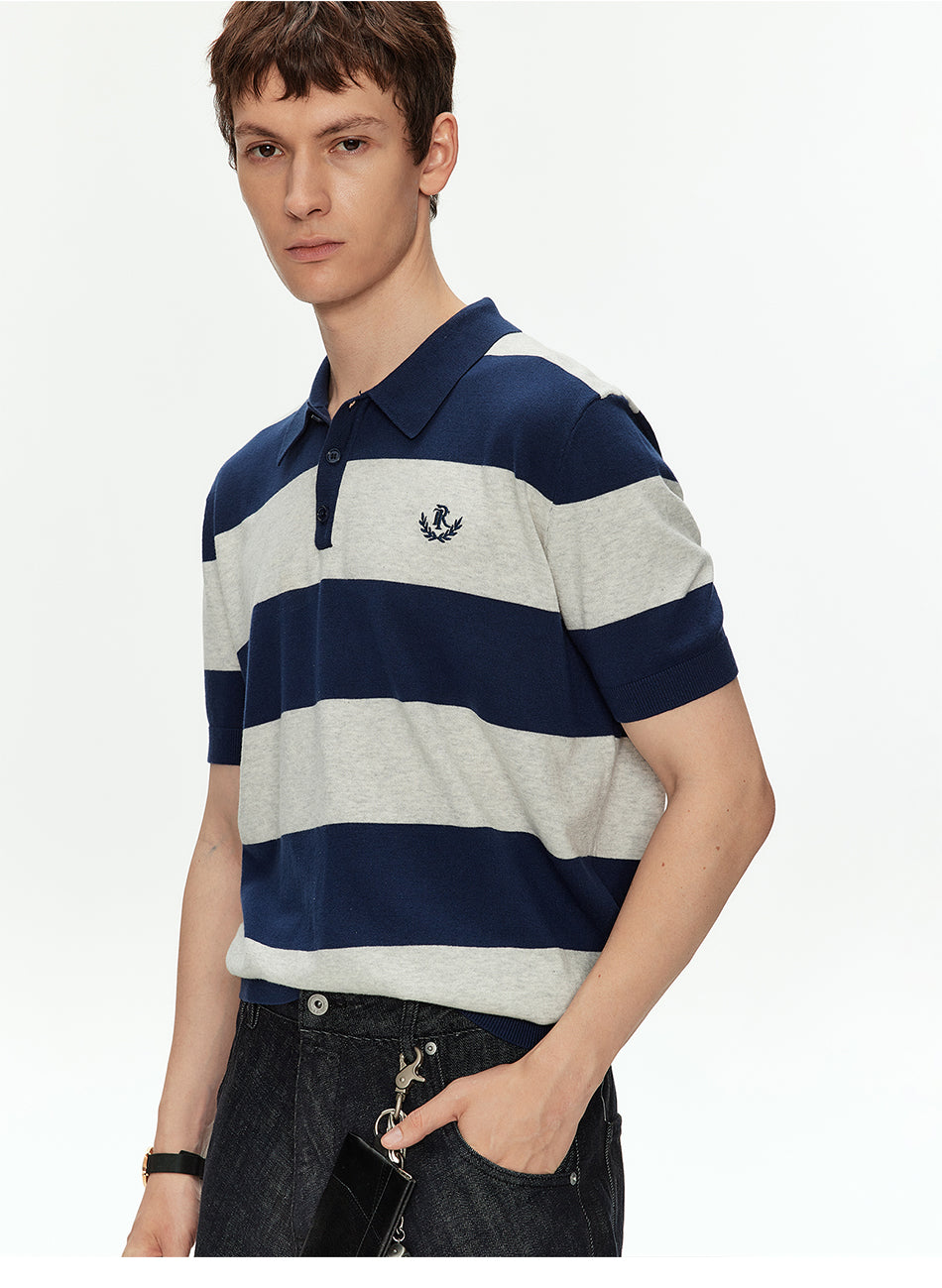 MADWITCH EMBROIDERED STRIPED KNIT POLO SHIRT #27512