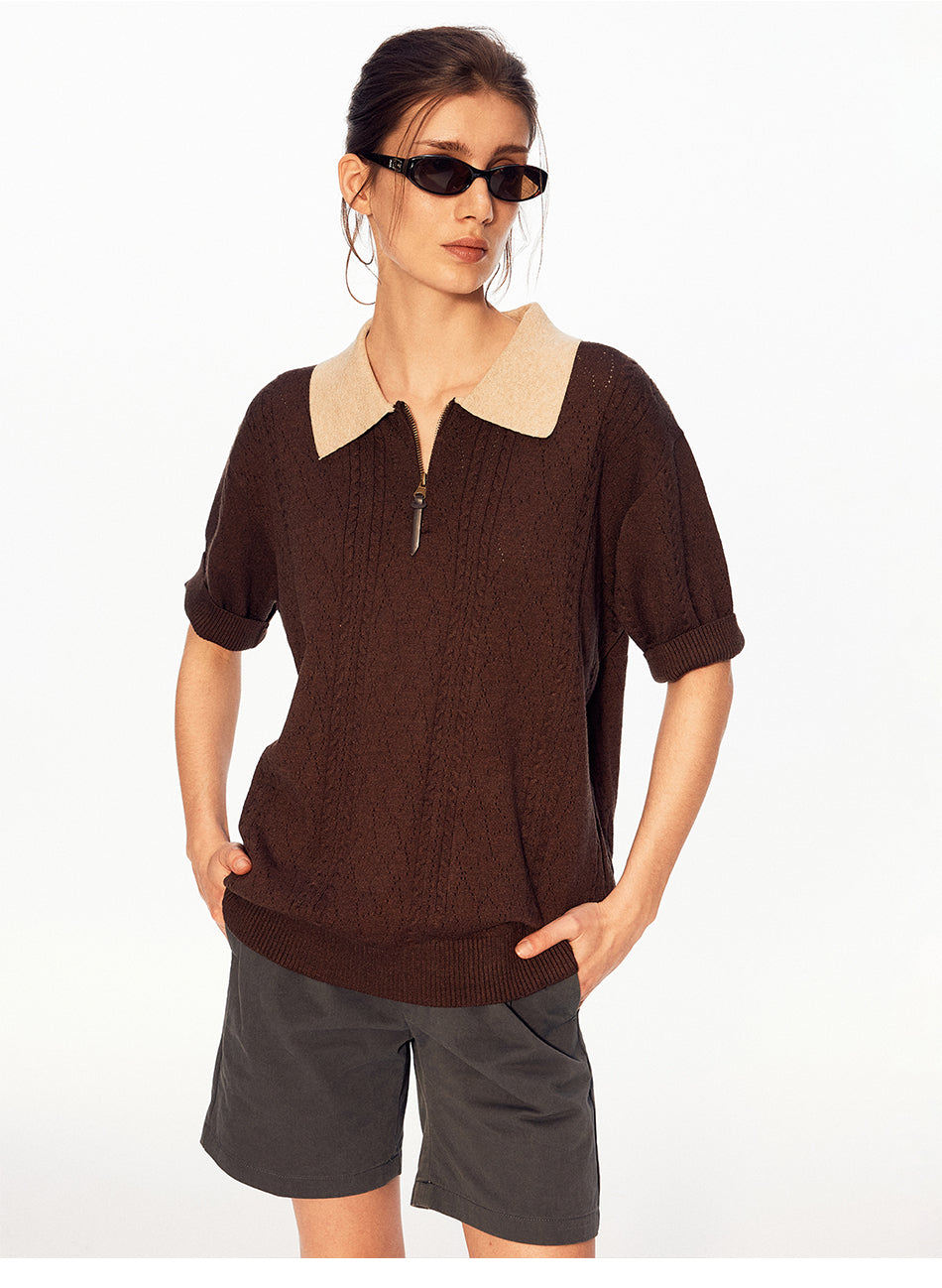 MADWITCH DOUBLE ZIP POLO KNIT TEE #CT011