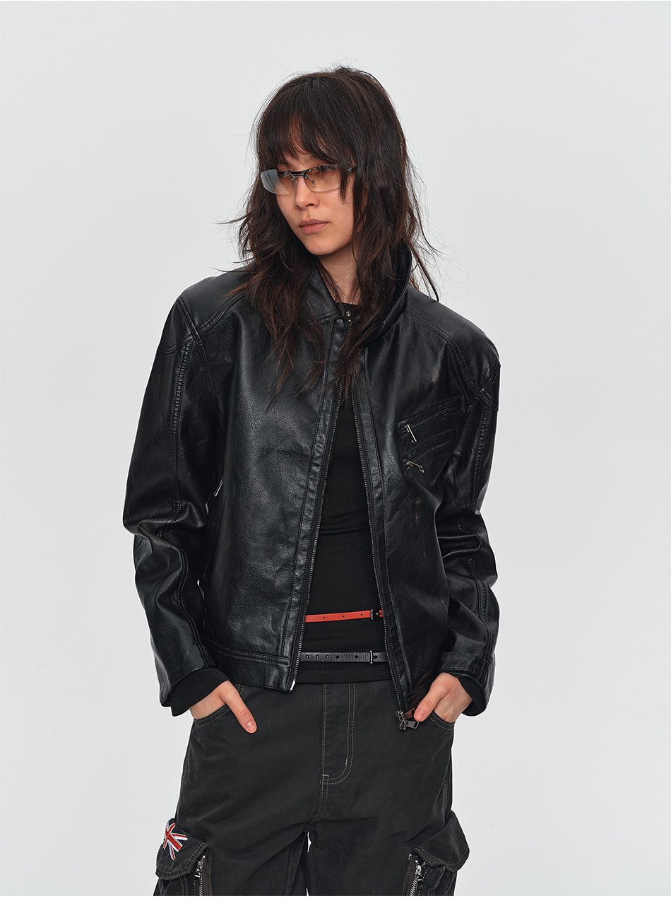 MADWITCH VINTAGE WASHED PU BIKER JACKET #AW26138
