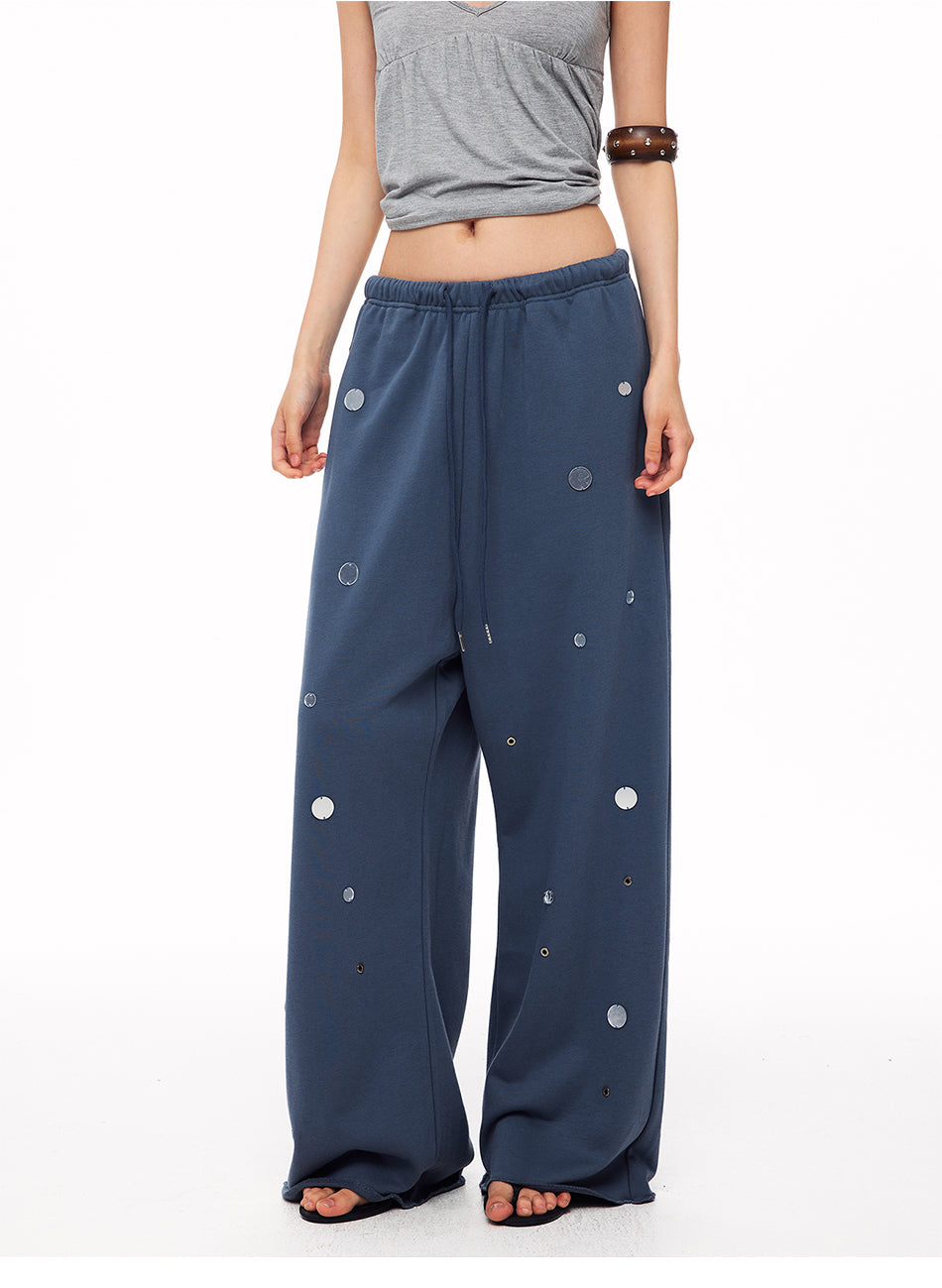 MADWITCH DRAWSTRING MIRROR-DISK WIDE-LEG SWEATPANTS #CK61067