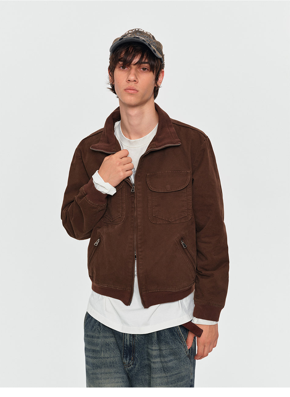 MADWITCH WASHED DUAL-POCKET STAND-COLLAR WORKWEAR JACKET #DY26043
