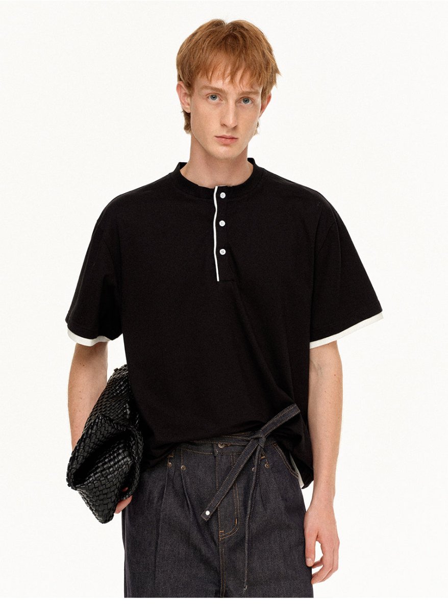 MADWITCH VINTAGE HENLEY FAUX LAYER TEE N2013 - MadWitch Store