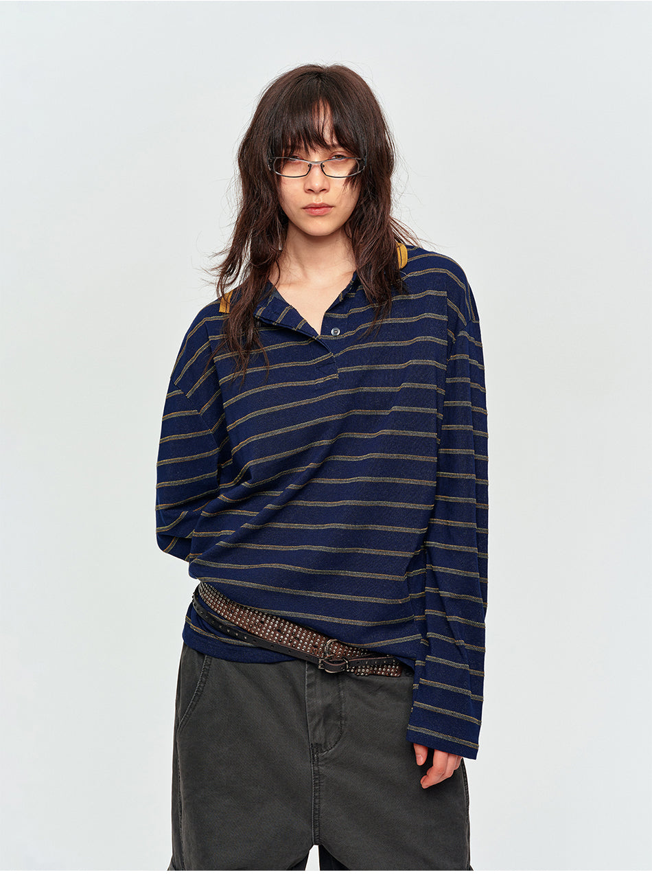 MADWITCH VINTAGE STRIPED DOUBLE-PLACKET POLO #PLO15
